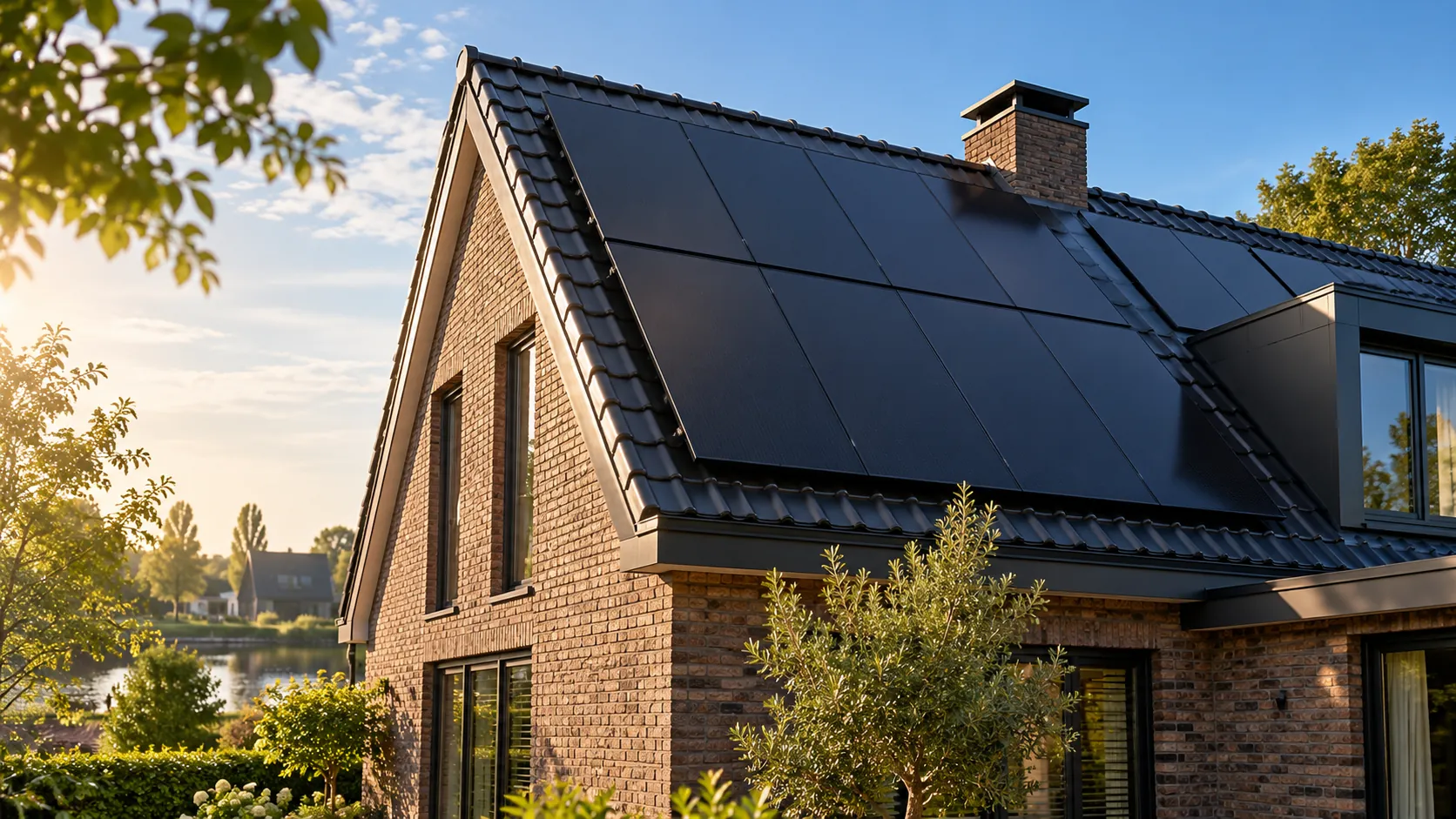 Zonnepanelen op een dak, geïnstalleerd door een vakman